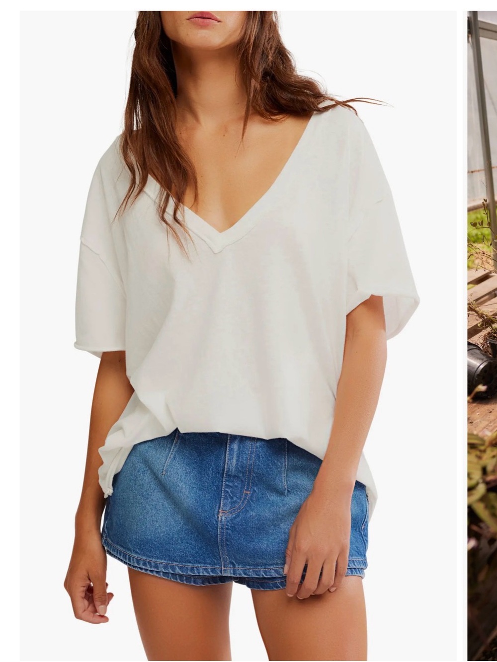 Free People White V-Neck Relaxed Short Sleeve Tee